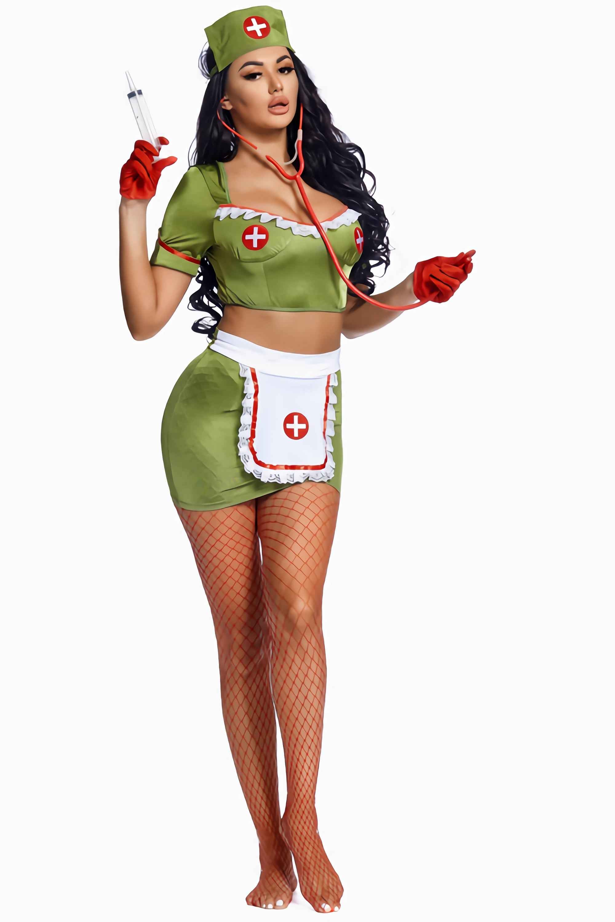 Green Backless Nurse Costume Role Play Cosplay For Women