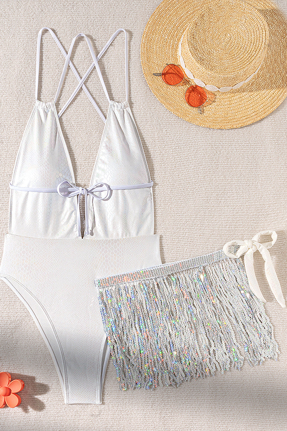 Deep V Swimsuit Tassel One-Piece Swimsuit Bikini Women