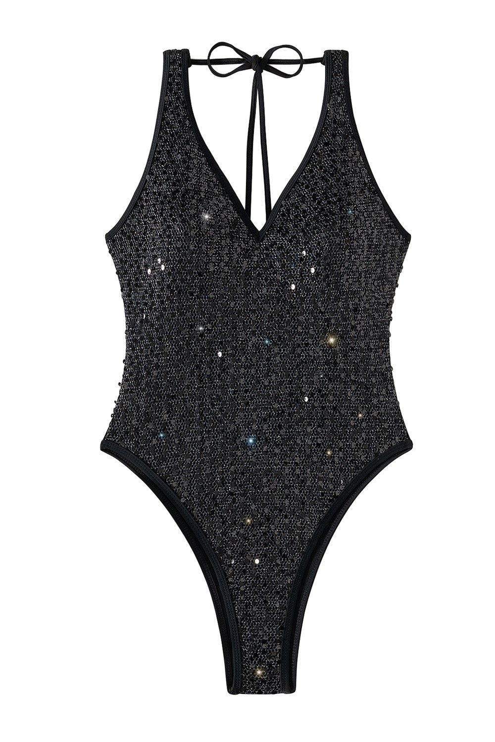 One-Piece Swimsuit Black Sequin Beach Backless