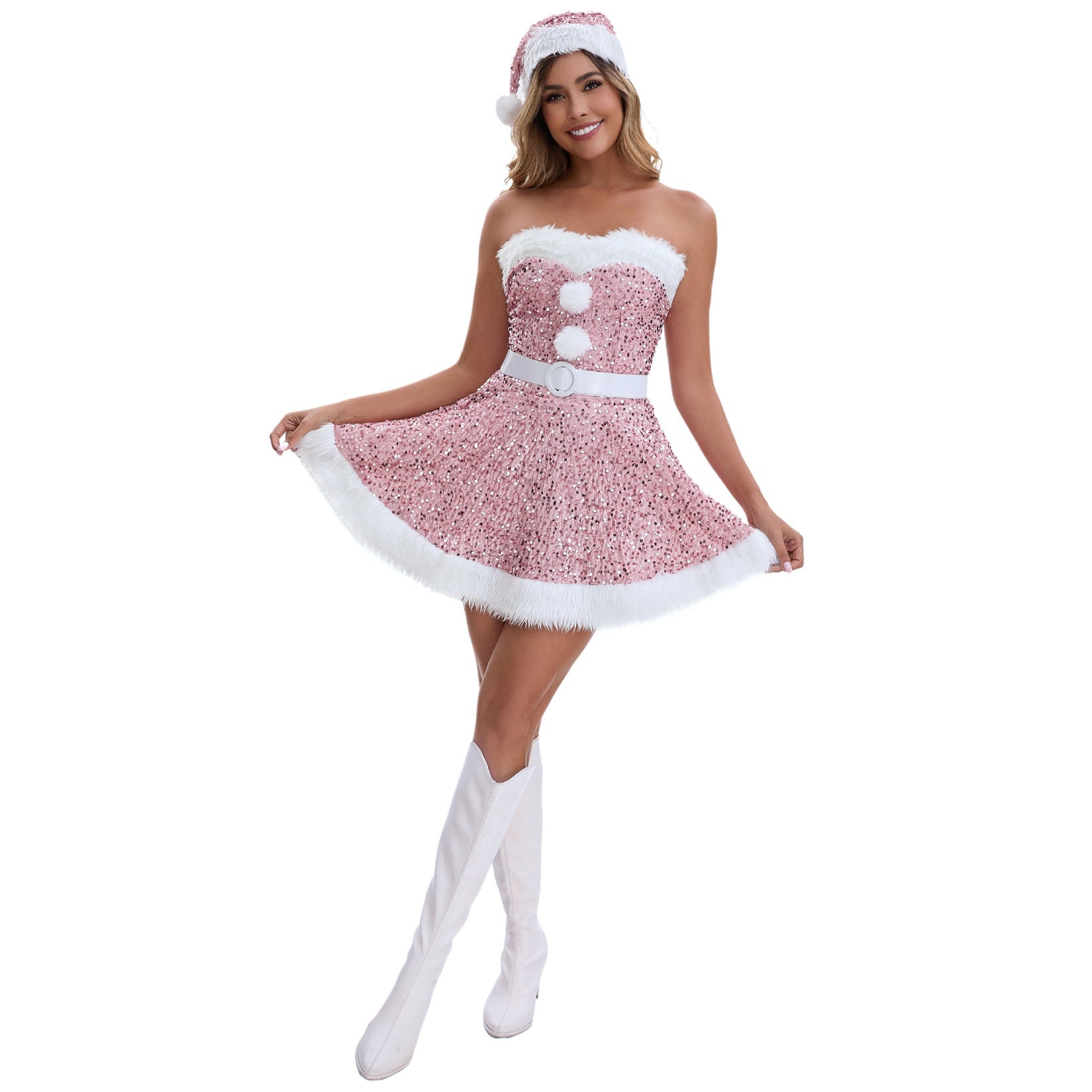 Women Christmas Dress Costume Sequin Santa Cosplay Outfits - Ciclove