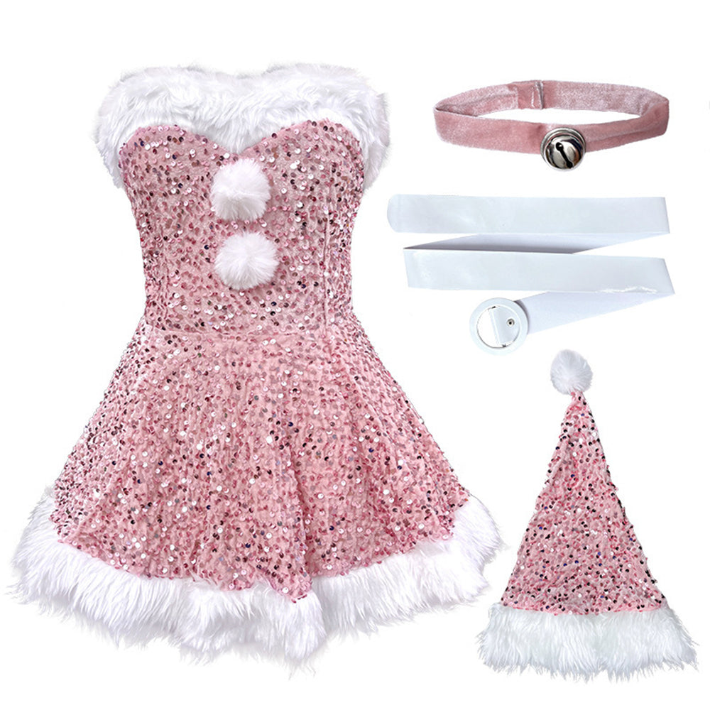 Women Christmas Dress Costume Sequin Santa Cosplay Outfits - Ciclove