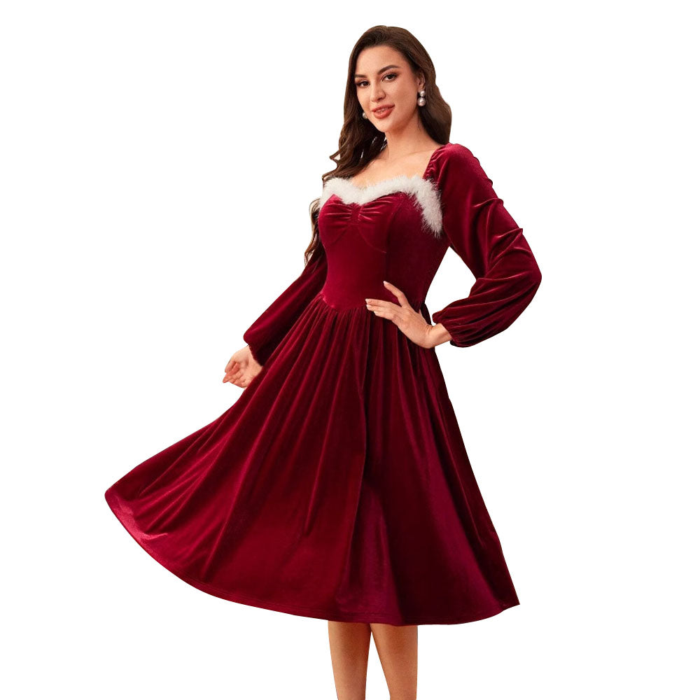 Women's Vintage Elegant Christmas Party Cocktail Long Sleeve Red Dress - Ciclove