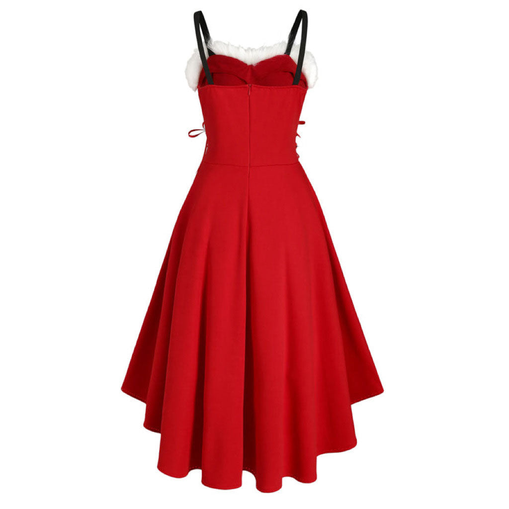 Womens Asymmetric Sleeveless Red Midi Merry Christmas Dress Costumes - Ciclove