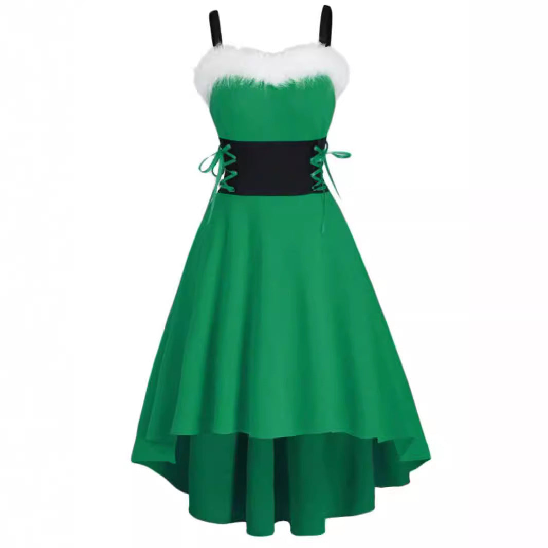 Womens Asymmetric Sleeveless Red Midi Merry Christmas Dress Costumes - Ciclove