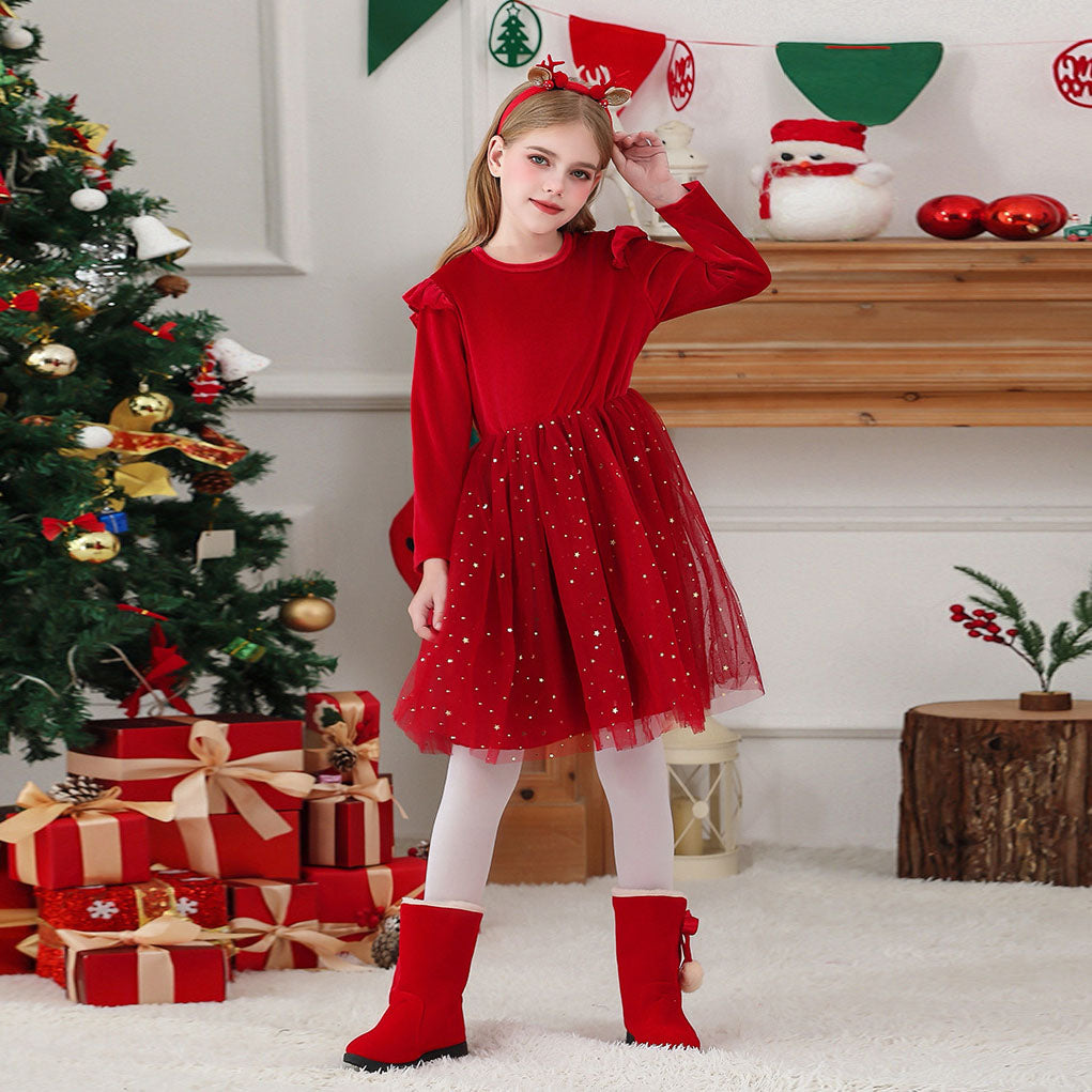 Girls Sweater Dress Autumn And Winter New Bow Christmas Costumes - Ciclove