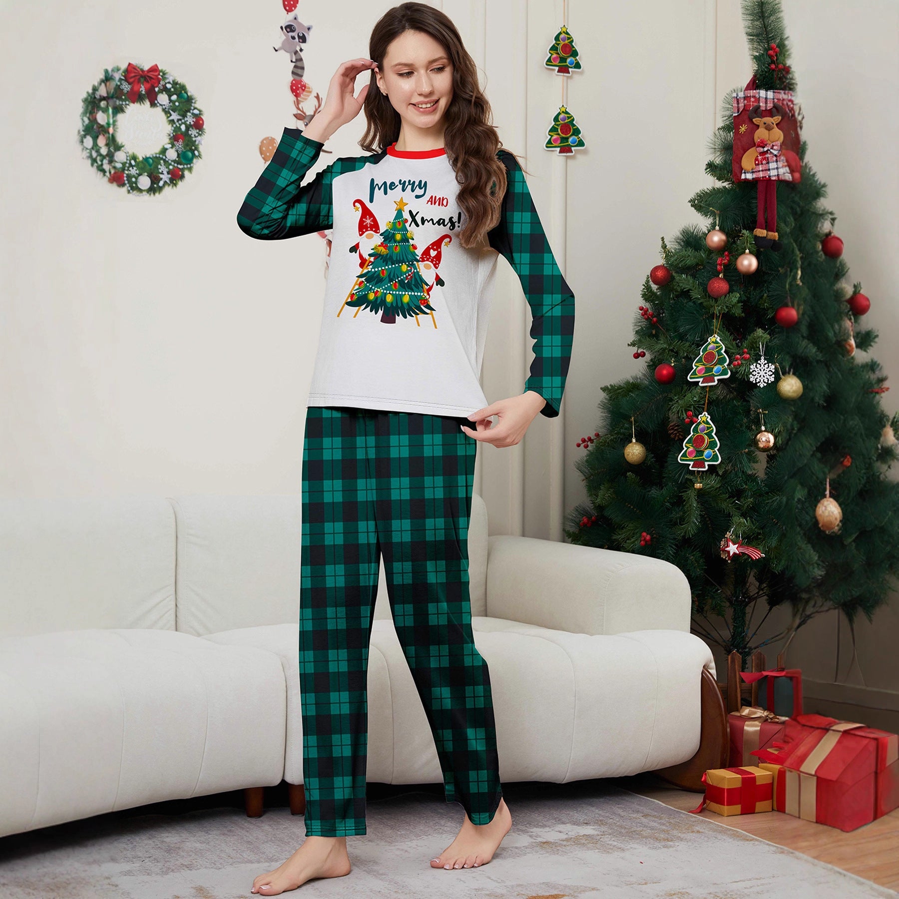Christmas tree print Contrasting colors Family Matching Pajamas Sets - Ciclove
