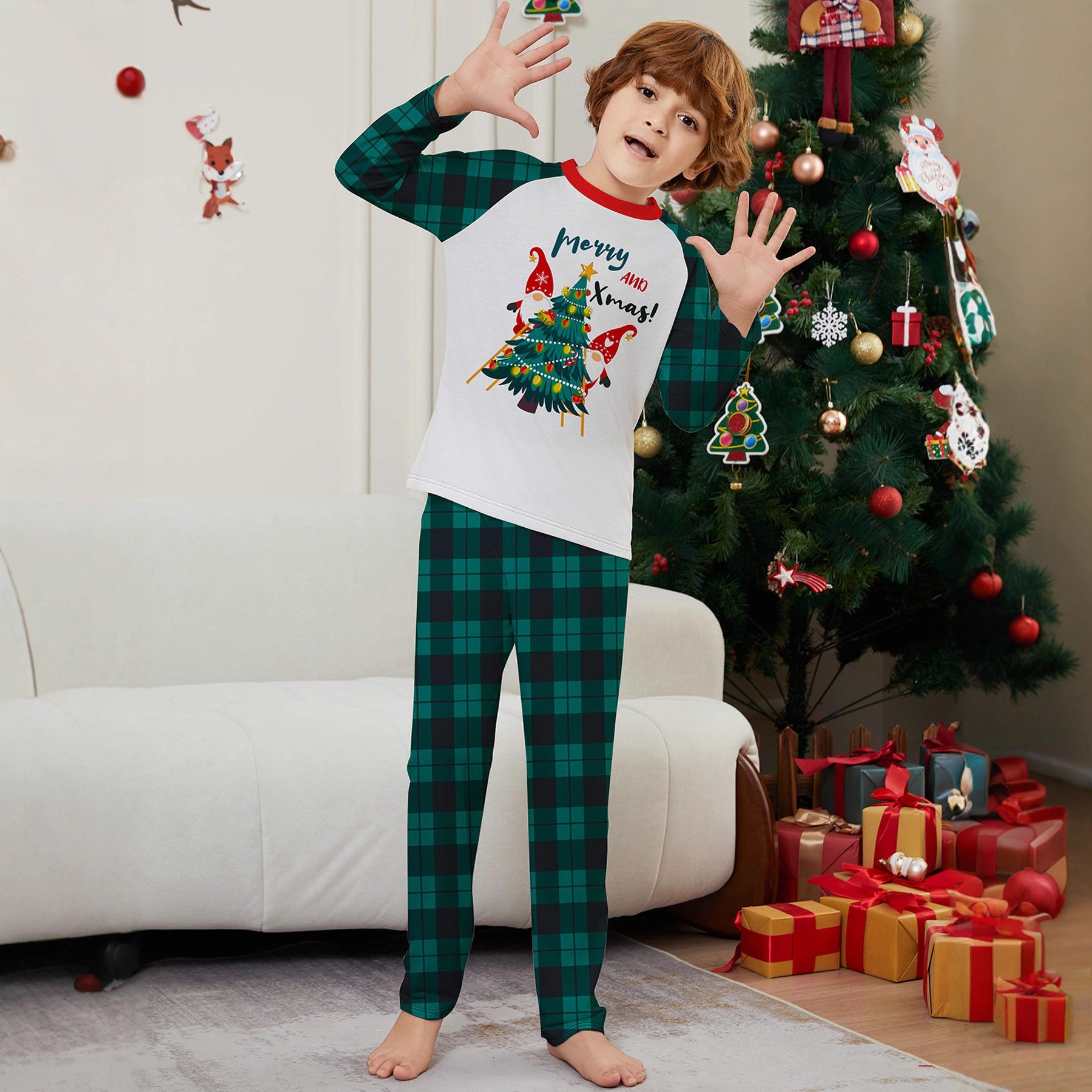 Christmas tree print Contrasting colors Family Matching Pajamas Sets - Ciclove