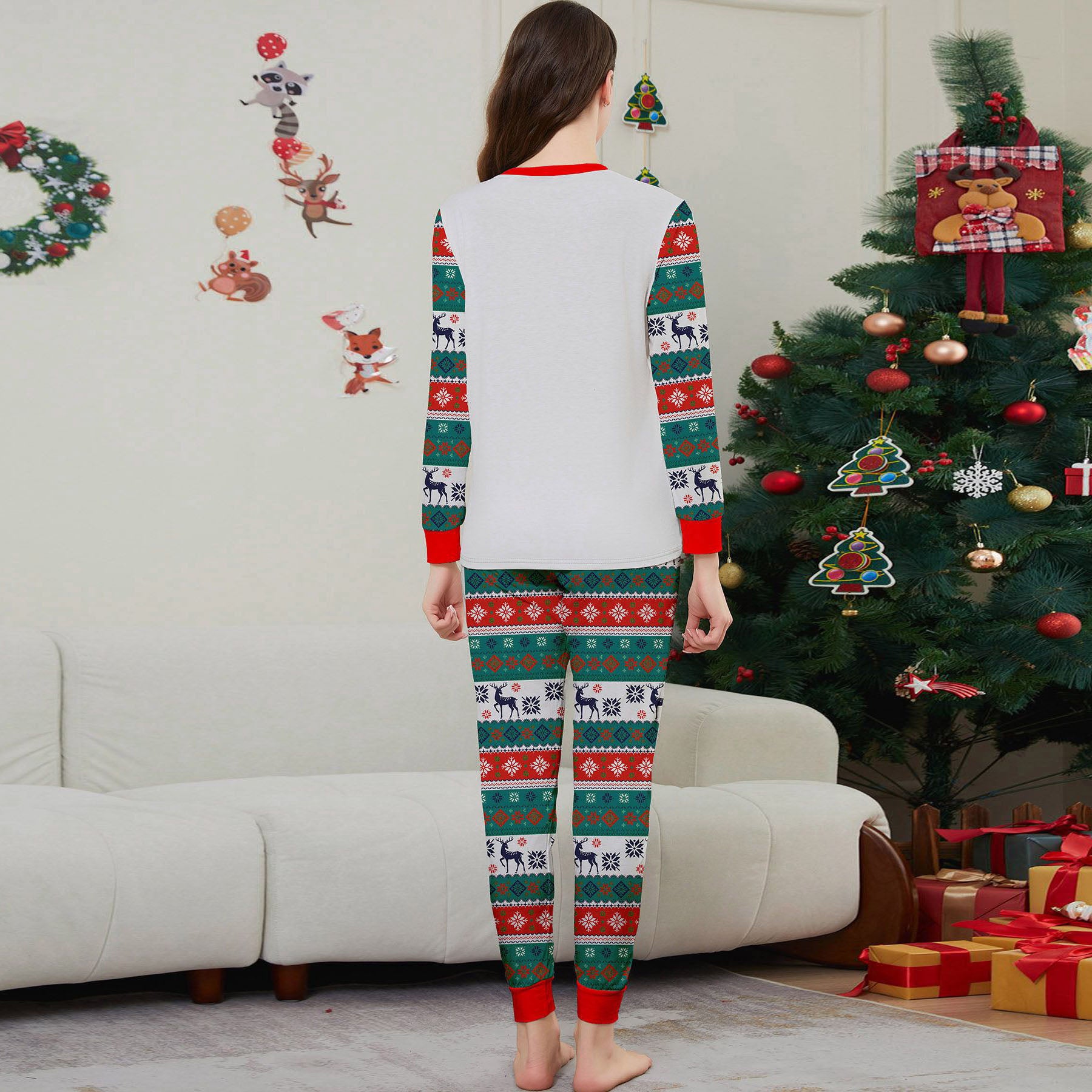Christmas Deer print Contrasting colors Family Matching Pajamas Sets - Ciclove