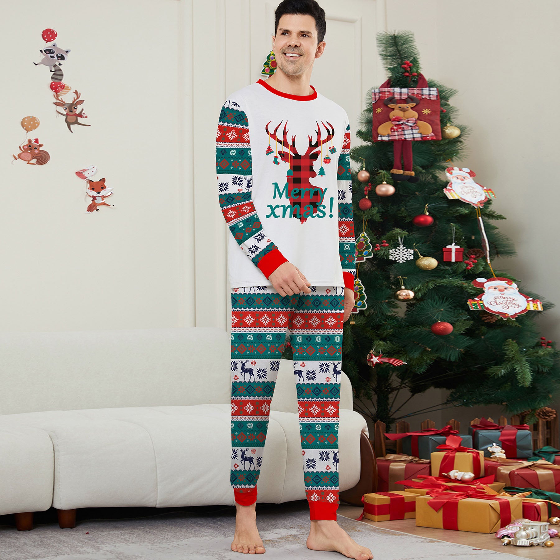 Christmas Deer print Contrasting colors Family Matching Pajamas Sets - Ciclove