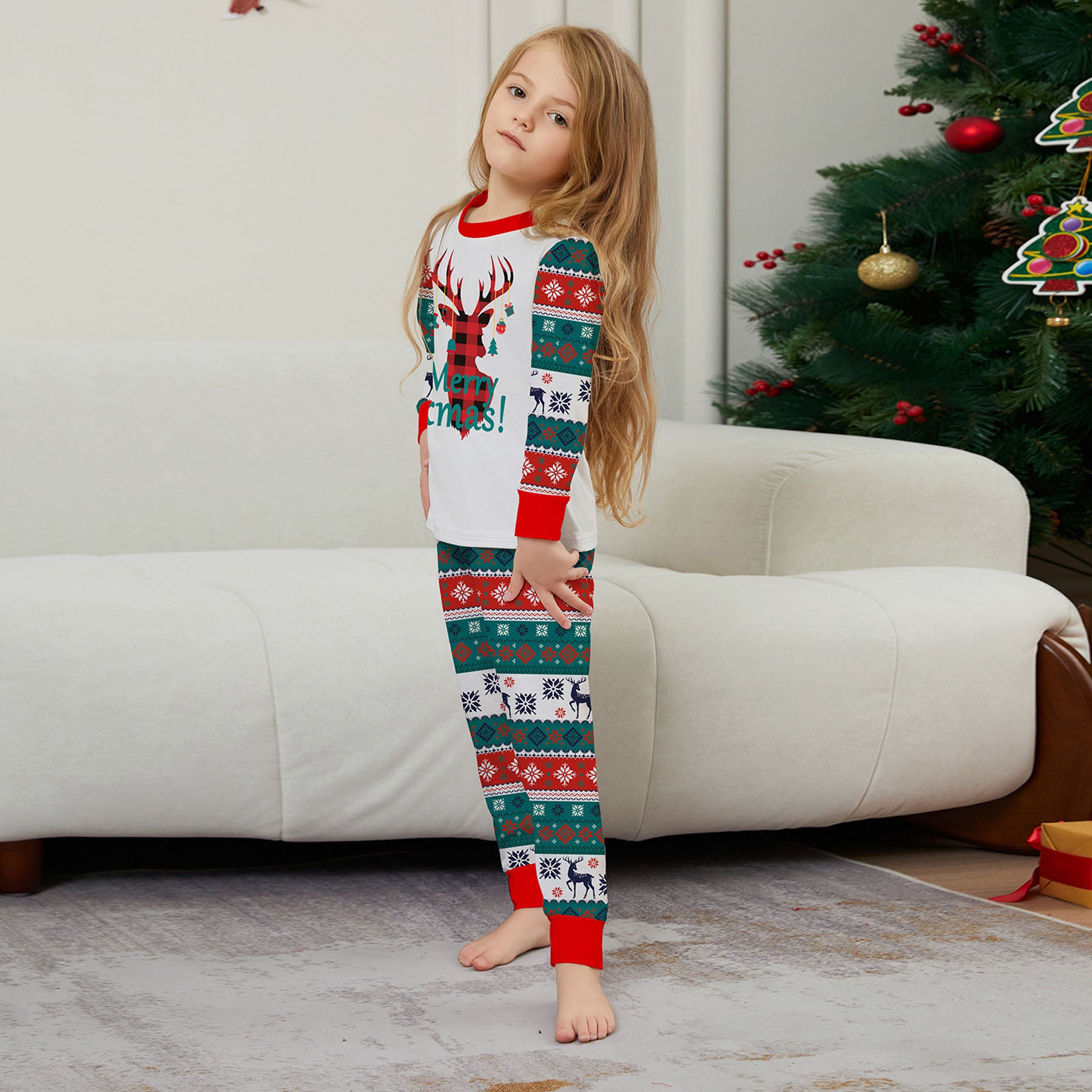 Christmas Deer print Contrasting colors Family Matching Pajamas Sets - Ciclove