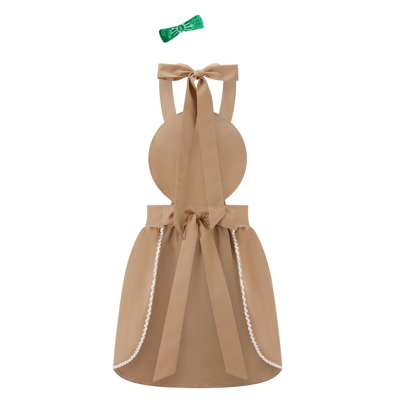 Christmas 1940s Gingerbread Cookie Lollipop Bow Apron Brown Dress - Ciclove