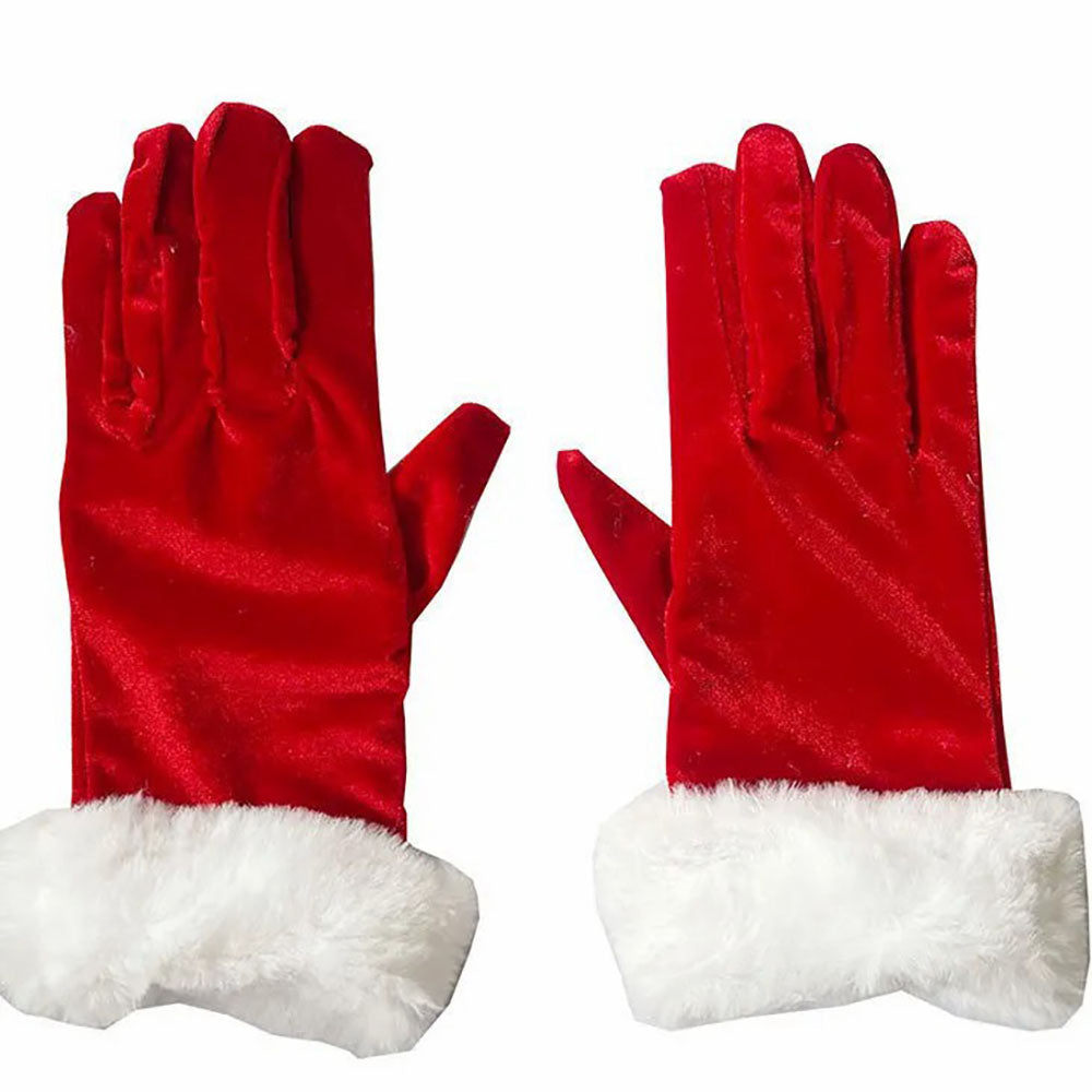 Christmas Red Green Velvet With White Fur Cuffs Gloves - Ciclove
