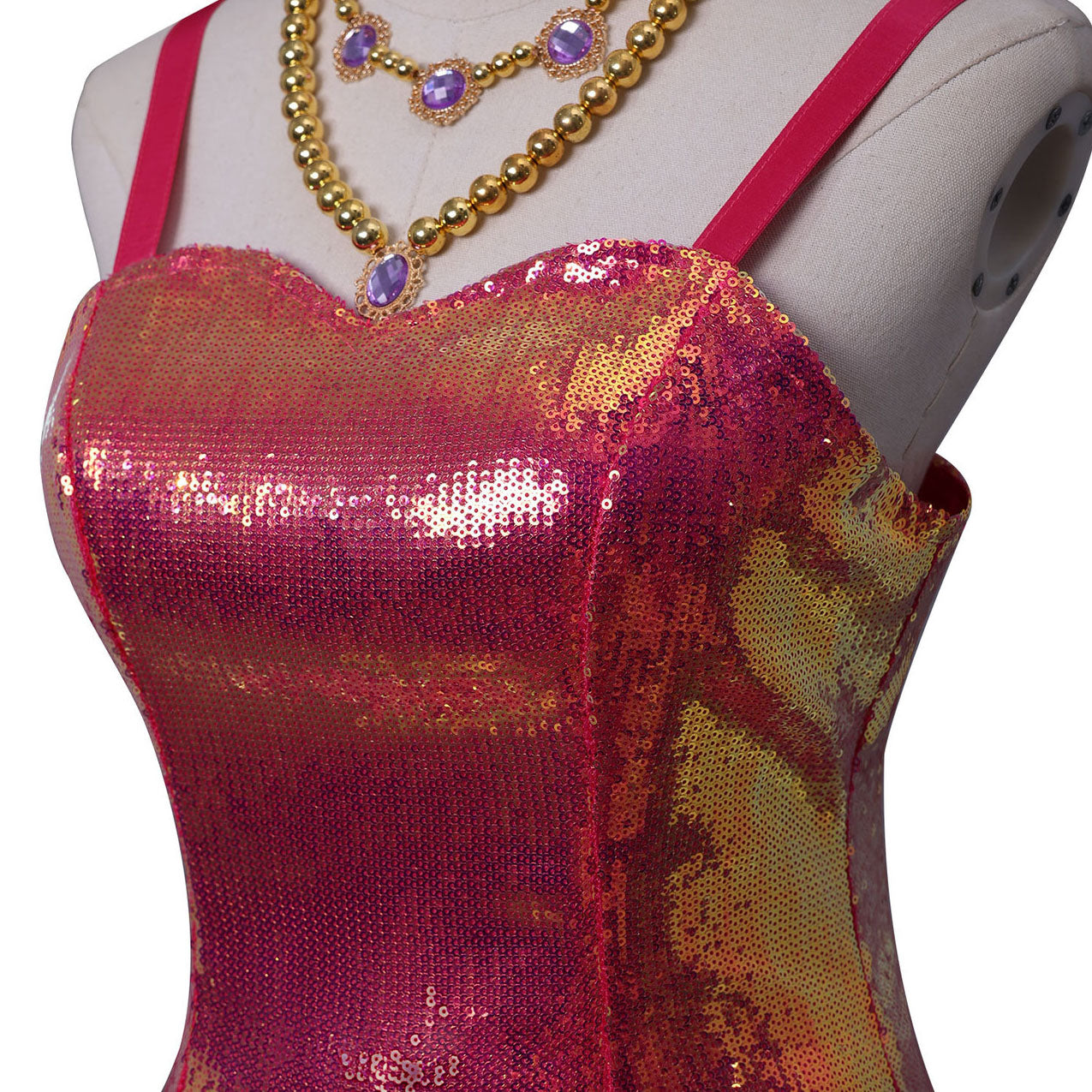 Christmas Pink 1960s Sequin Strap Ruffled Costumes Dress - Ciclove