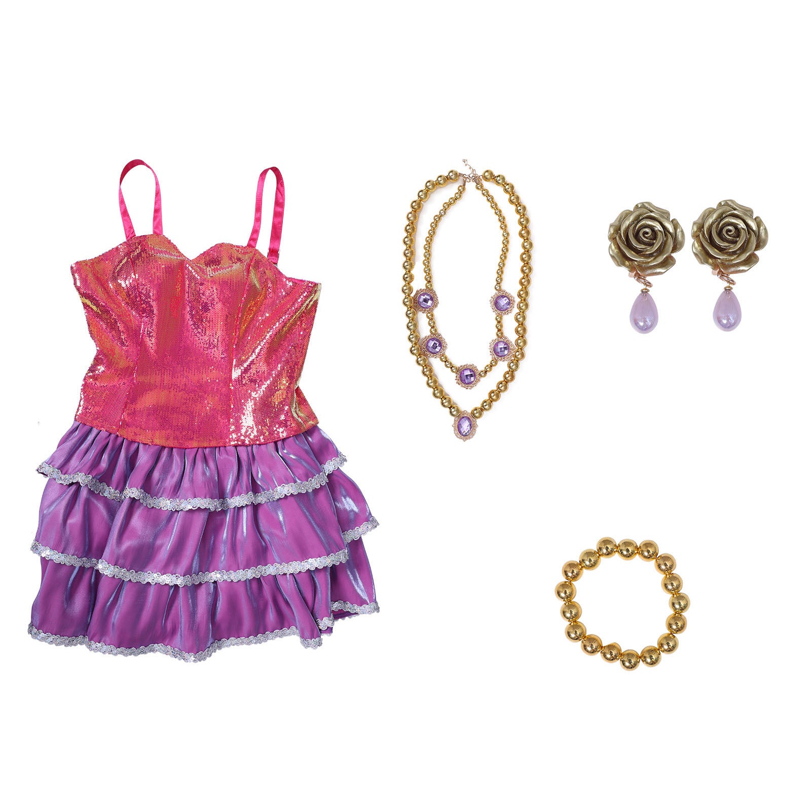 Christmas Pink 1960s Sequin Strap Ruffled Costumes Dress - Ciclove