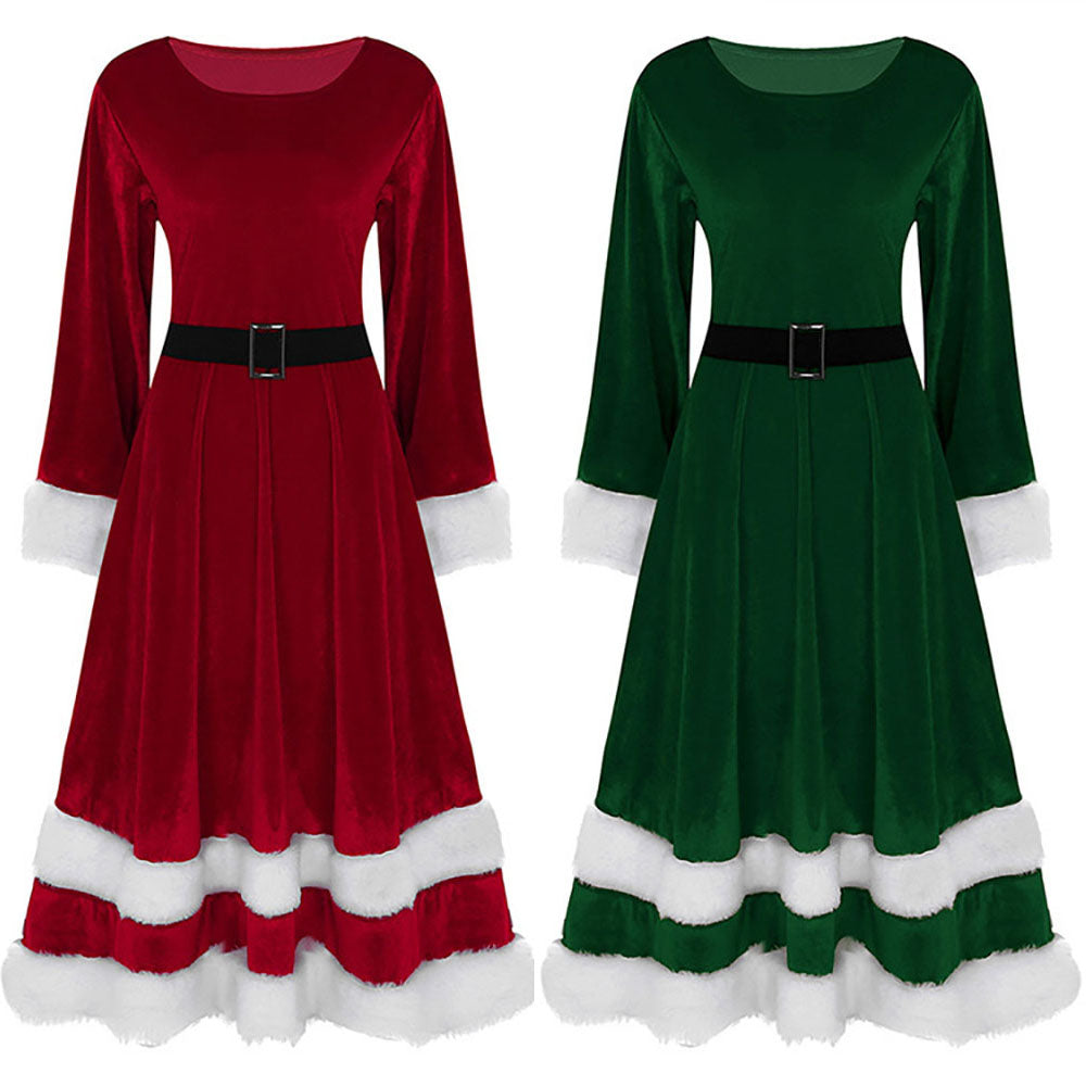 Christmas 1940s Santa Faux Fur Trim Velvet Costumes Dress - Ciclove