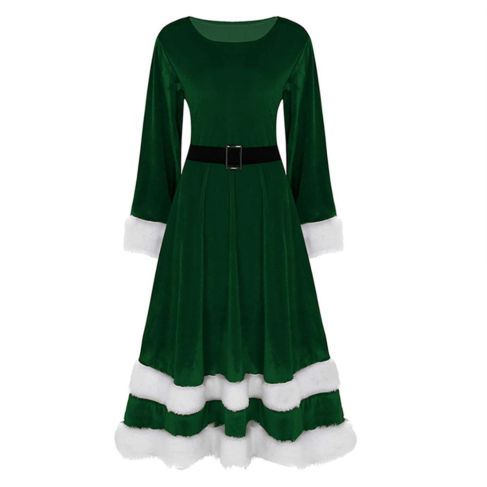 Christmas 1940s Santa Faux Fur Trim Velvet Costumes Dress - Ciclove