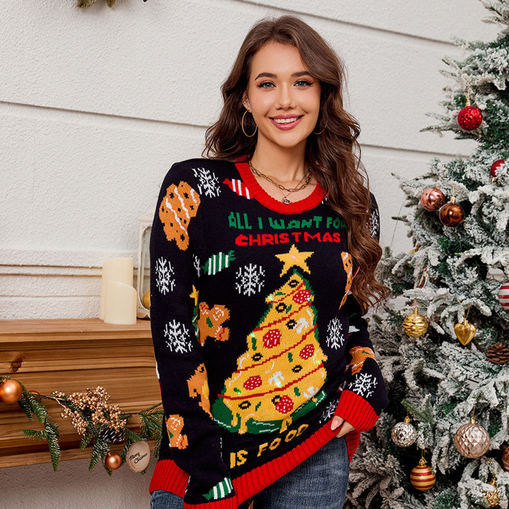 Black Ugly Christmas Sweaters Tree Jacquard Sweater - Ciclove