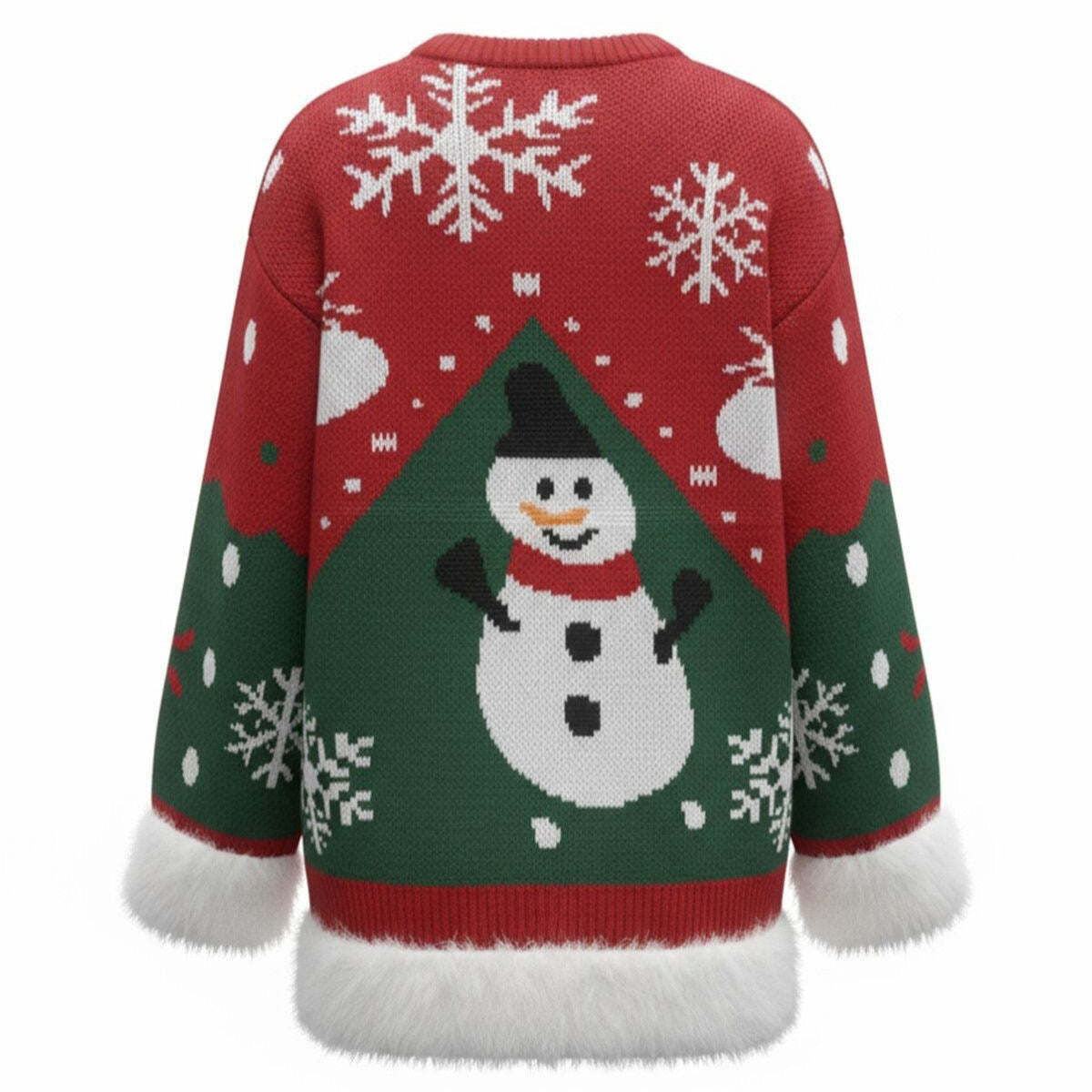 1950s Ugly Christmas Sweaters Snowman Raw Hem Pullover Sweater - Ciclove