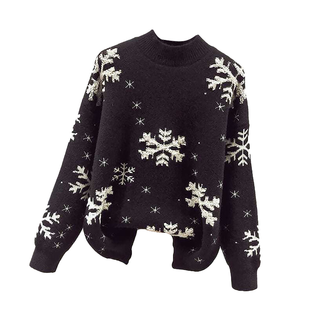 Ugly 1940s Christmas Fleece-Snowflake Turtleneck Sweater - Ciclove