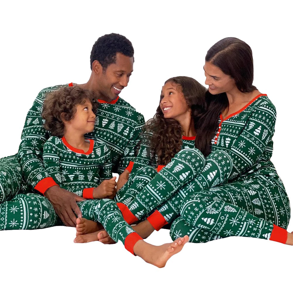 Christmas Family Matching Pajamas Green snowflake Christmas tree print Xmas Ugly Pajamas Warm Sleepwear - Ciclove