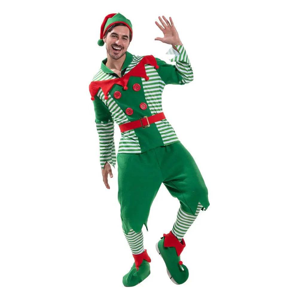 Christmas Elf Adult Men Costume with Elf Hat Stripes Design for Christmas Parties - ciclove