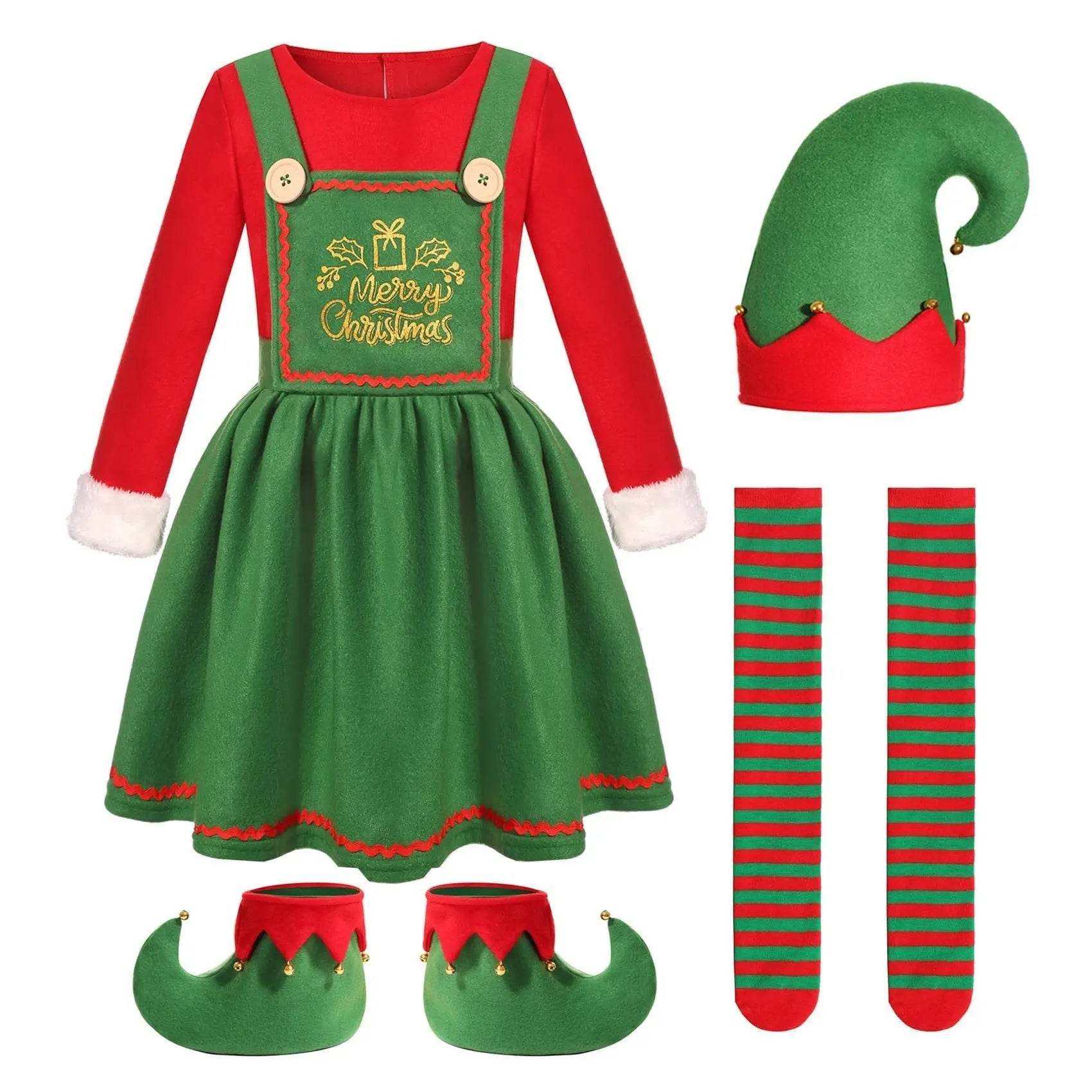 Elf Costume for Girls Boy Kids Christmas Party Dress Outfit - ciclove