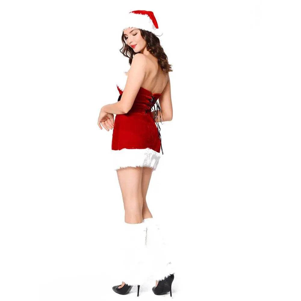 Furry Christmaas Sexy Red Costume Tube Dresses with Chirstmas Hat For Adult - ciclove