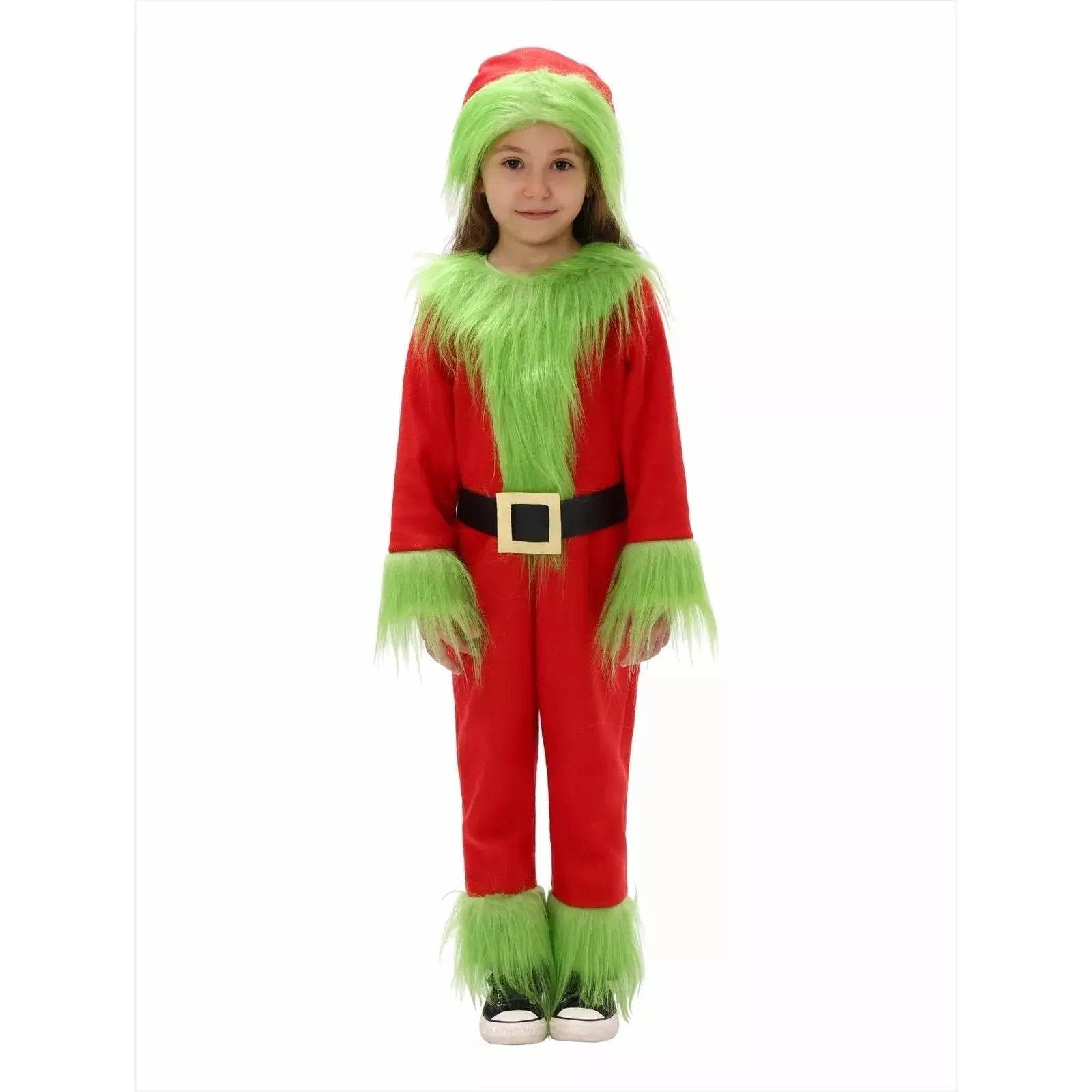 Kids The Grinch Christmas Costume Cosplay Jumpsuit Hat Belt Suit - ciclove