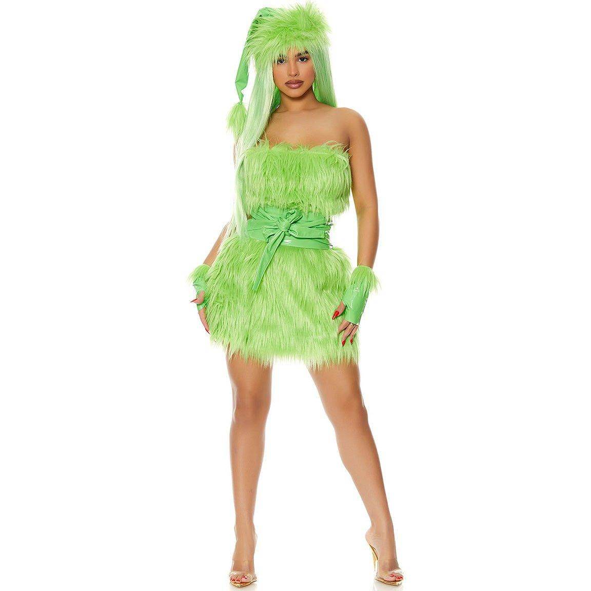 Adult The Grinch Costume Dress with Gloves for Halloween Christmas - ciclove