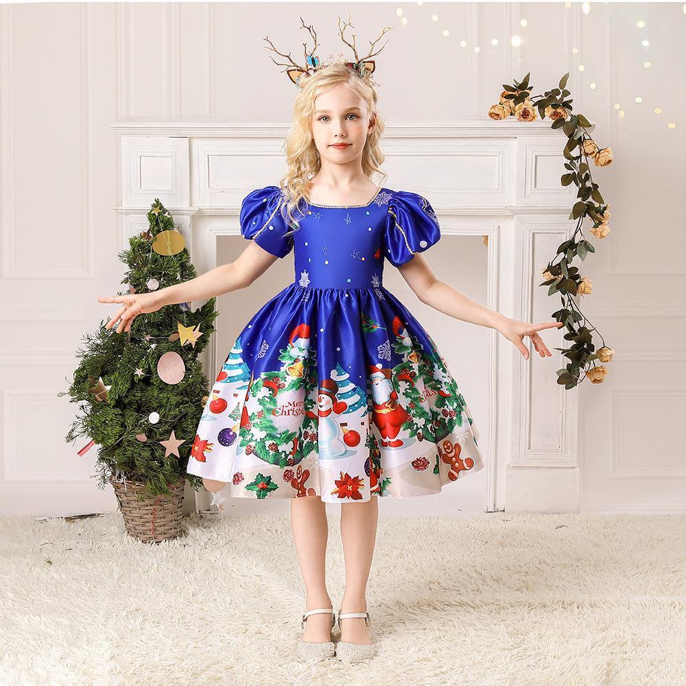 BuyChristmas Dresses for Girls Performance Costumes Snowman Santa Printed Skirts Now Cheaper With 3 - 5 Days Ship - PajamasBuy