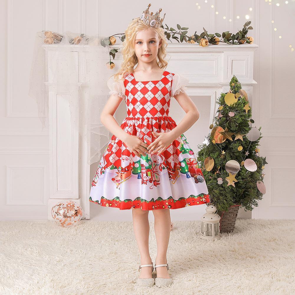 BuyChristmas Dresses for Girls Performance Costumes Snowman Santa Printed Skirts Now Cheaper With 3 - 5 Days Ship - PajamasBuy