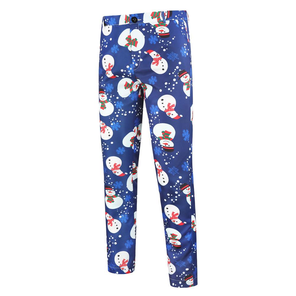 Christmas blue men's Blazer suits Santa 3D print trousers with vest - Ciclove