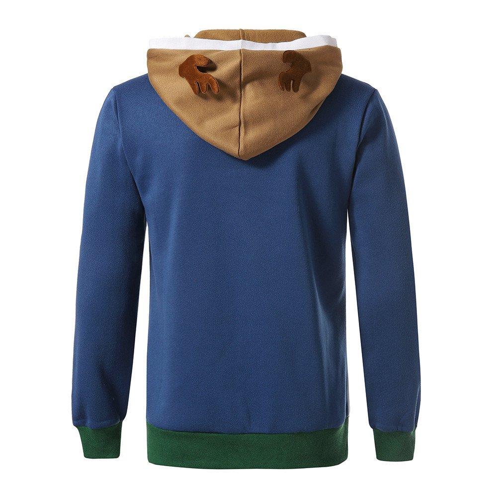 Christmas Costumes Antlers Print Hooded Color Block Top Men - Ciclove