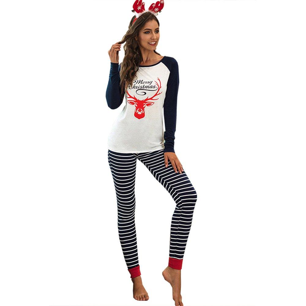 Christmas Women Pajamas Round Neck Letter Printed Sleepwear Suit - Ciclove
