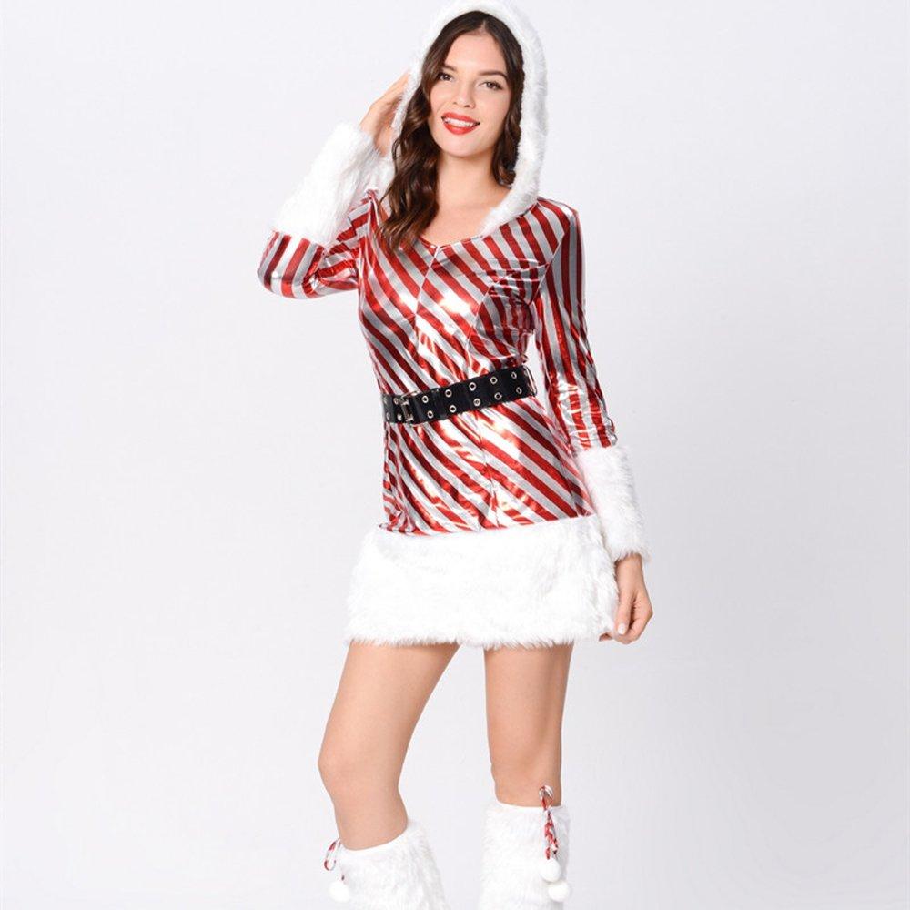 Christmas Costumes Red and White Striped Christmas Snowman Party Skirt Suit - Ciclove