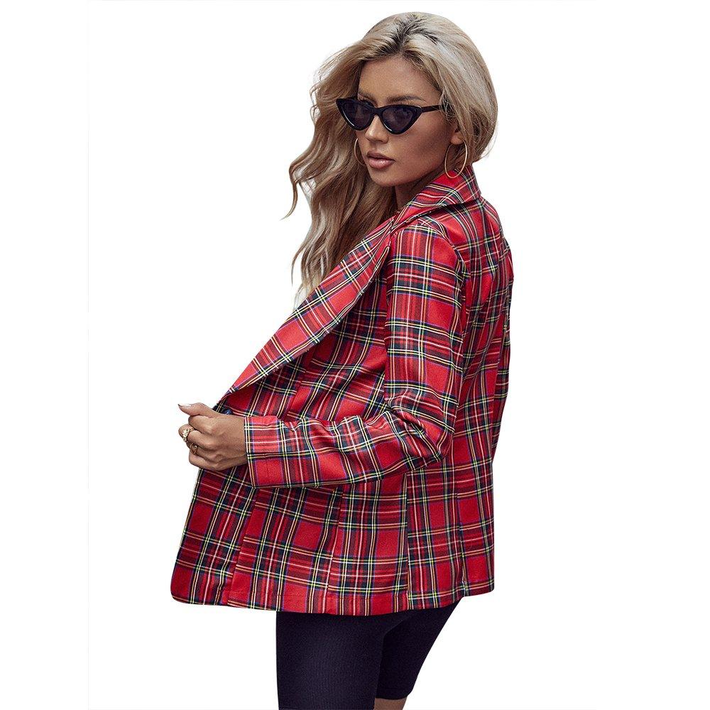 Christmas Top Coat Women's Notched Lapel Plaid - Ciclove