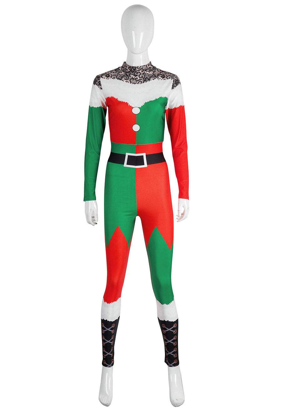 Women Christmas Santa Costume Party Digital Printed Bodysuit Jumpsuit - Ciclove