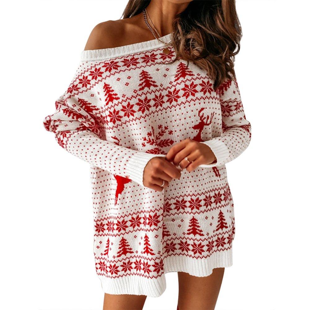 Women Ugly Christmas Dress Jacquard Loose Knit Long Sleeve Dress - Ciclove