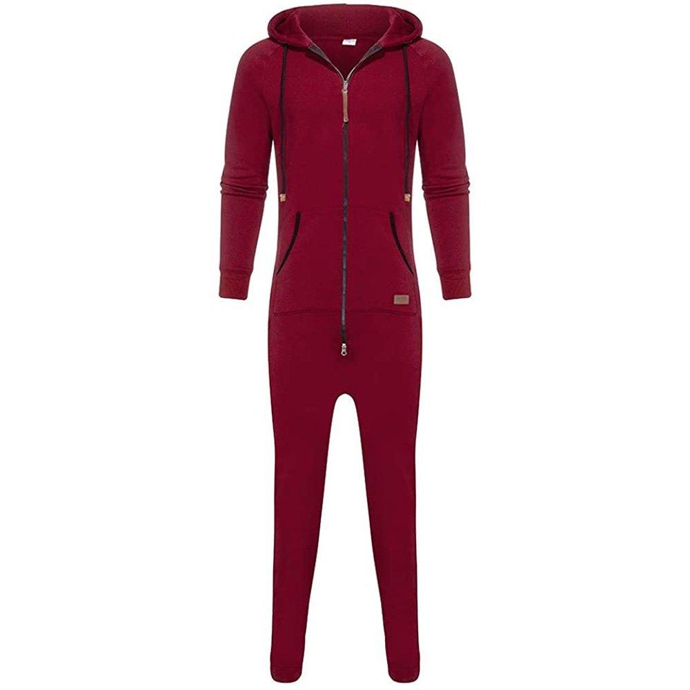 Mens Christmas Hooded Zip jumpsuits onesies One Piece Overalls Tracksuit with Pockets - Ciclove