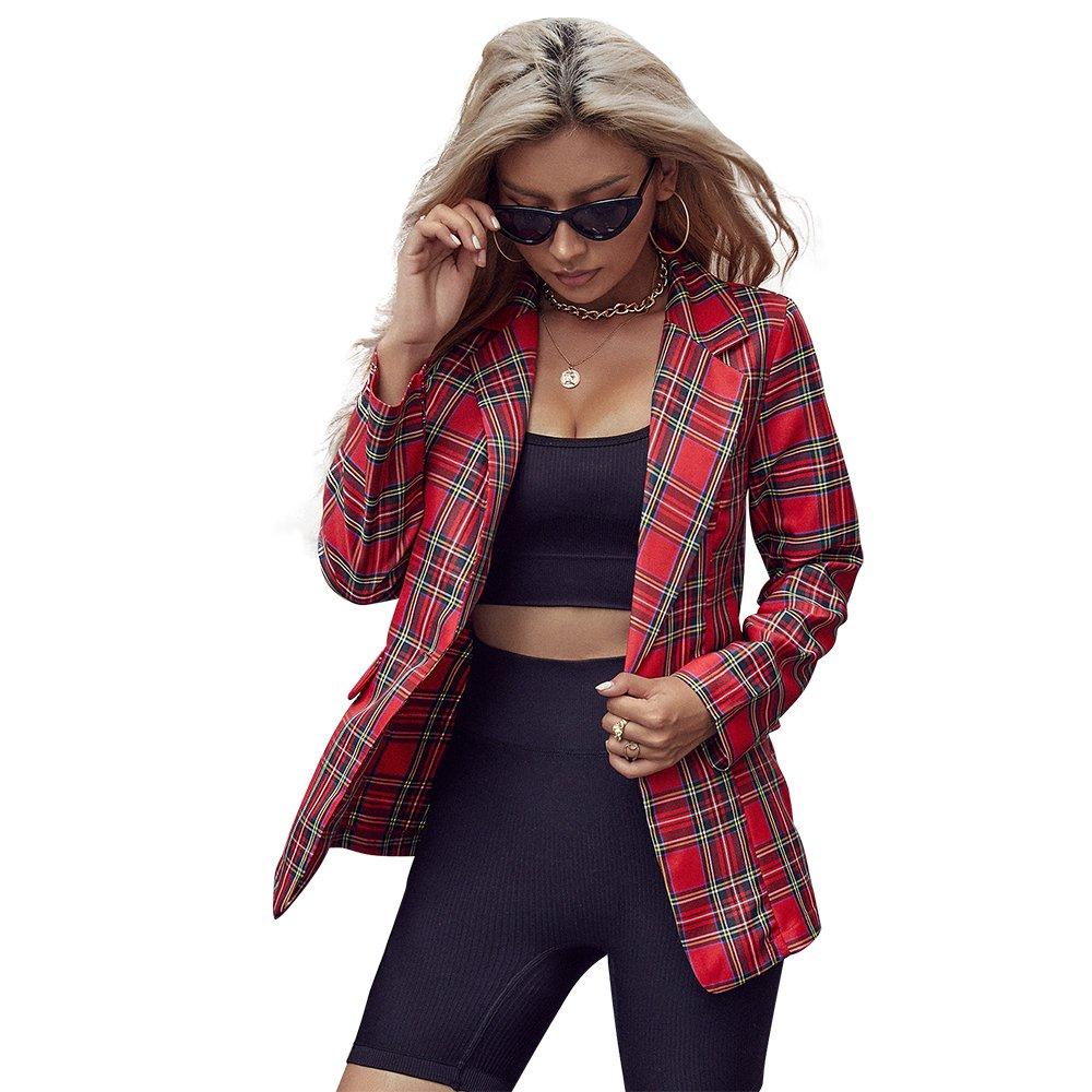 Christmas Top Coat Women's Notched Lapel Plaid - Ciclove