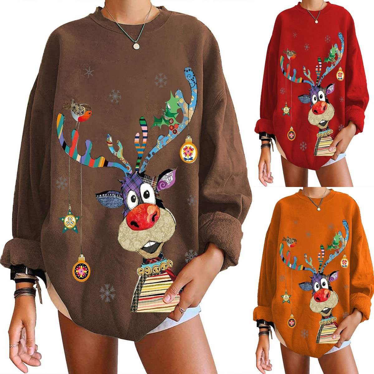Women Ugly Christmas Sweaters Christmas Hoodie Deer Print Top - Ciclove