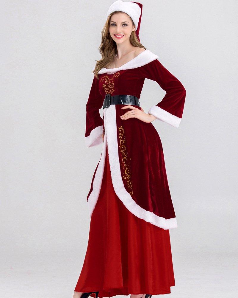 Santa Claus Cosplay Costume Christmas Festive Sexy Red Tube Top Strapless Embroidered Long Skirt Suit - Ciclove