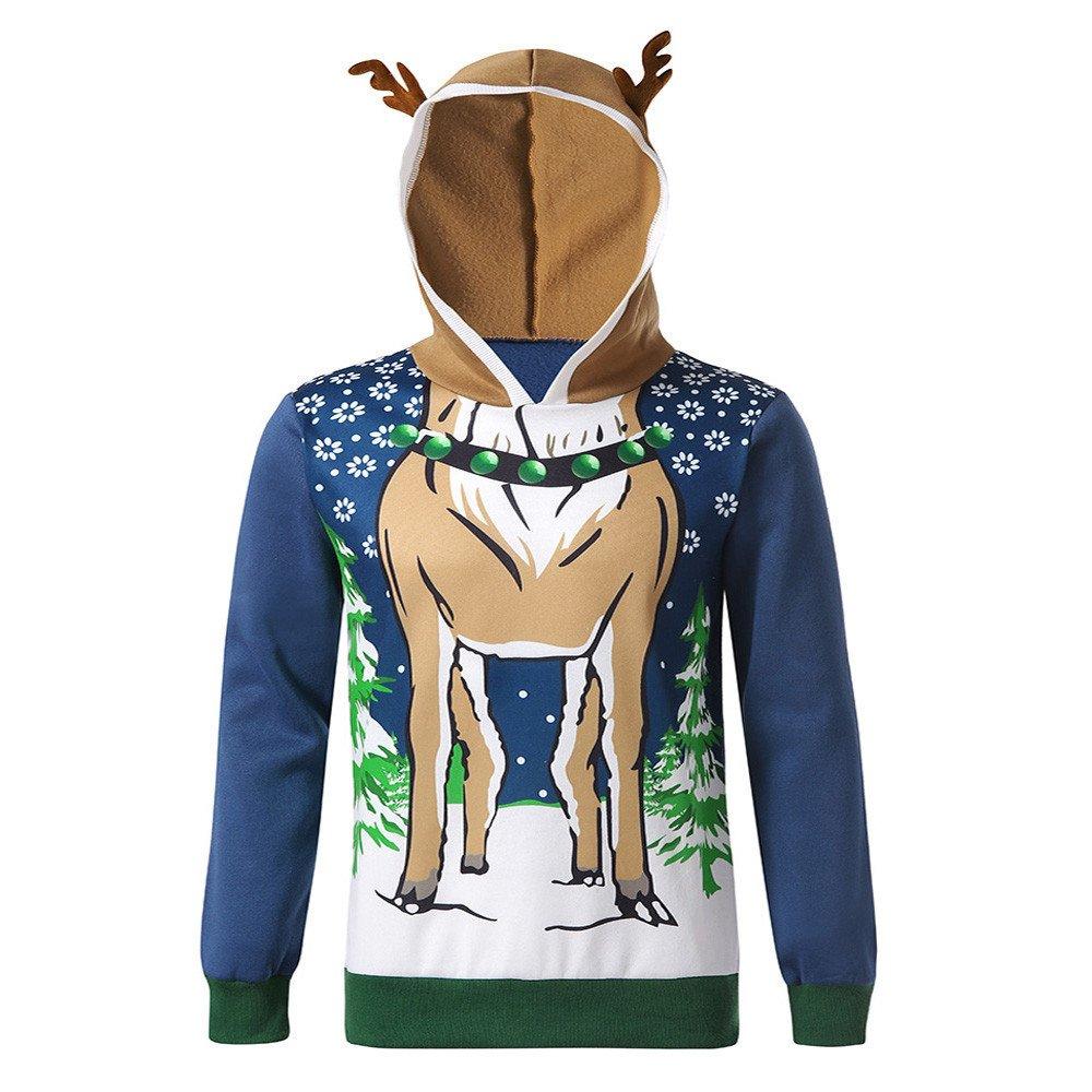 Christmas Costumes Antlers Print Hooded Color Block Top Men - Ciclove