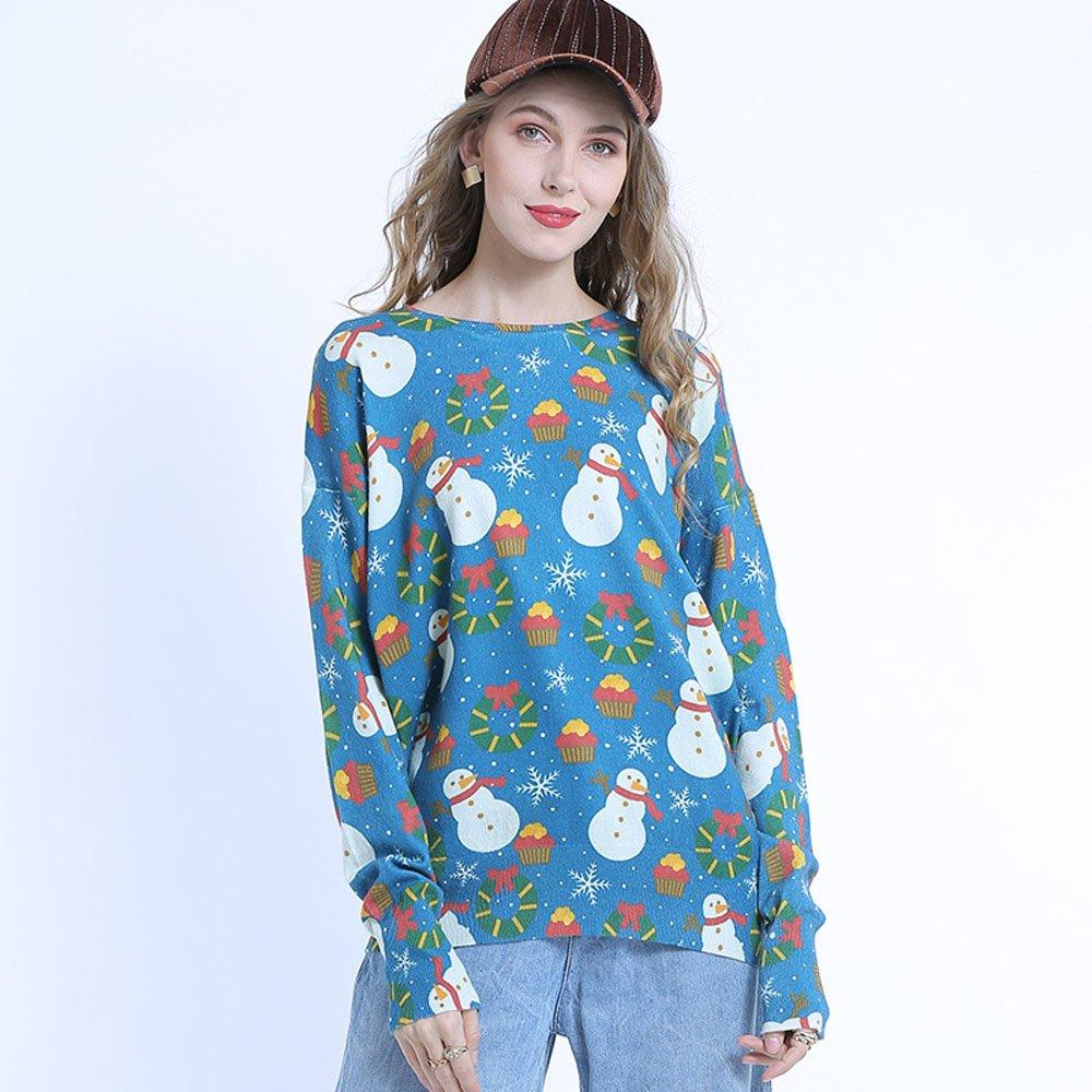 Women Ugly Christmas Sweaters Snowman Print Long Sleeve Pullover Loose Sweater - Ciclove