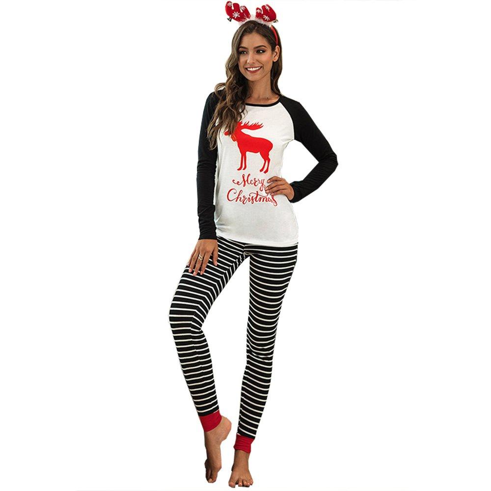 Christmas Women Pajamas Round Neck Letter Printed Sleepwear Suit - Ciclove