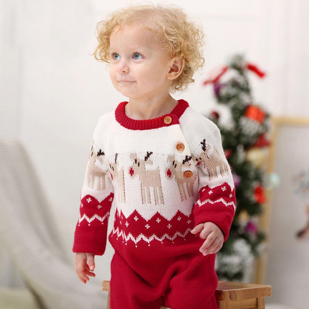 Christmas Outfit Cartoon Christmas Elk Toddler Baby Sweater Jumpsuit - Ciclove