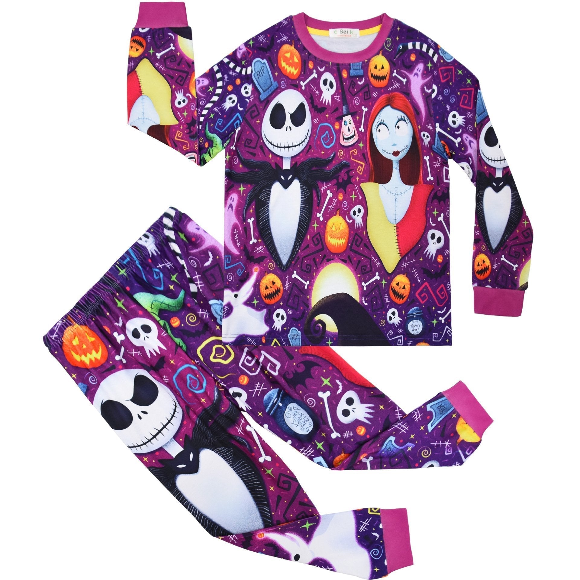 2022 Christmas Pajamas Jack Sally Printed Long Sleeve Set Big Kids - Ciclove