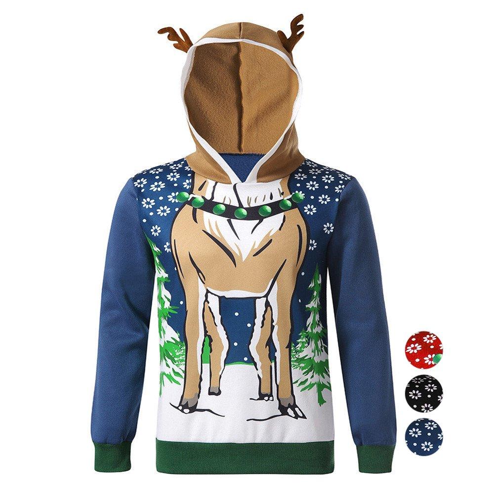 Christmas Costumes Antlers Print Hooded Color Block Top Men - Ciclove