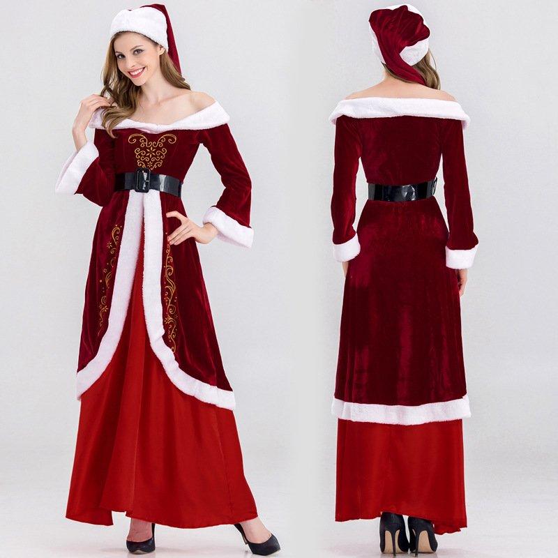 Santa Claus Cosplay Costume Christmas Festive Sexy Red Tube Top Strapless Embroidered Long Skirt Suit - Ciclove