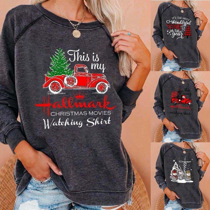 Christmas Round Neck Sweater Printing Truck Gift Women Christmas Sweatshirt - Ciclove